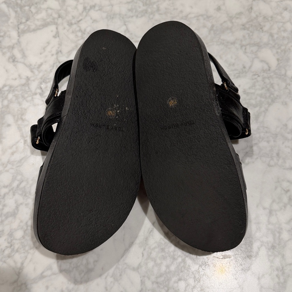 Tory Burch Black Leather Kira Sport Double Strap Logo Sandals 7.5 - Picture 3 of 7